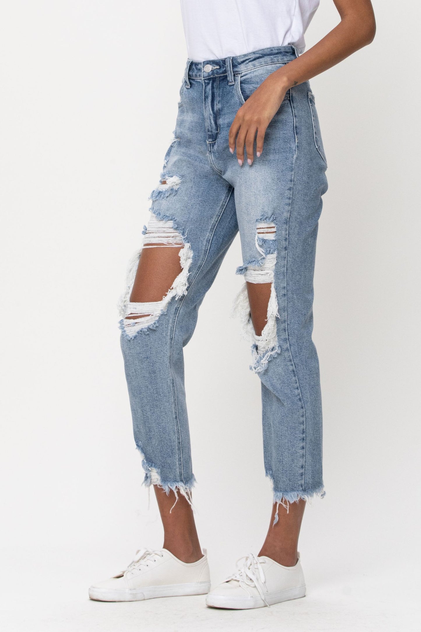 Cello Straight Leg Distressed Jeans