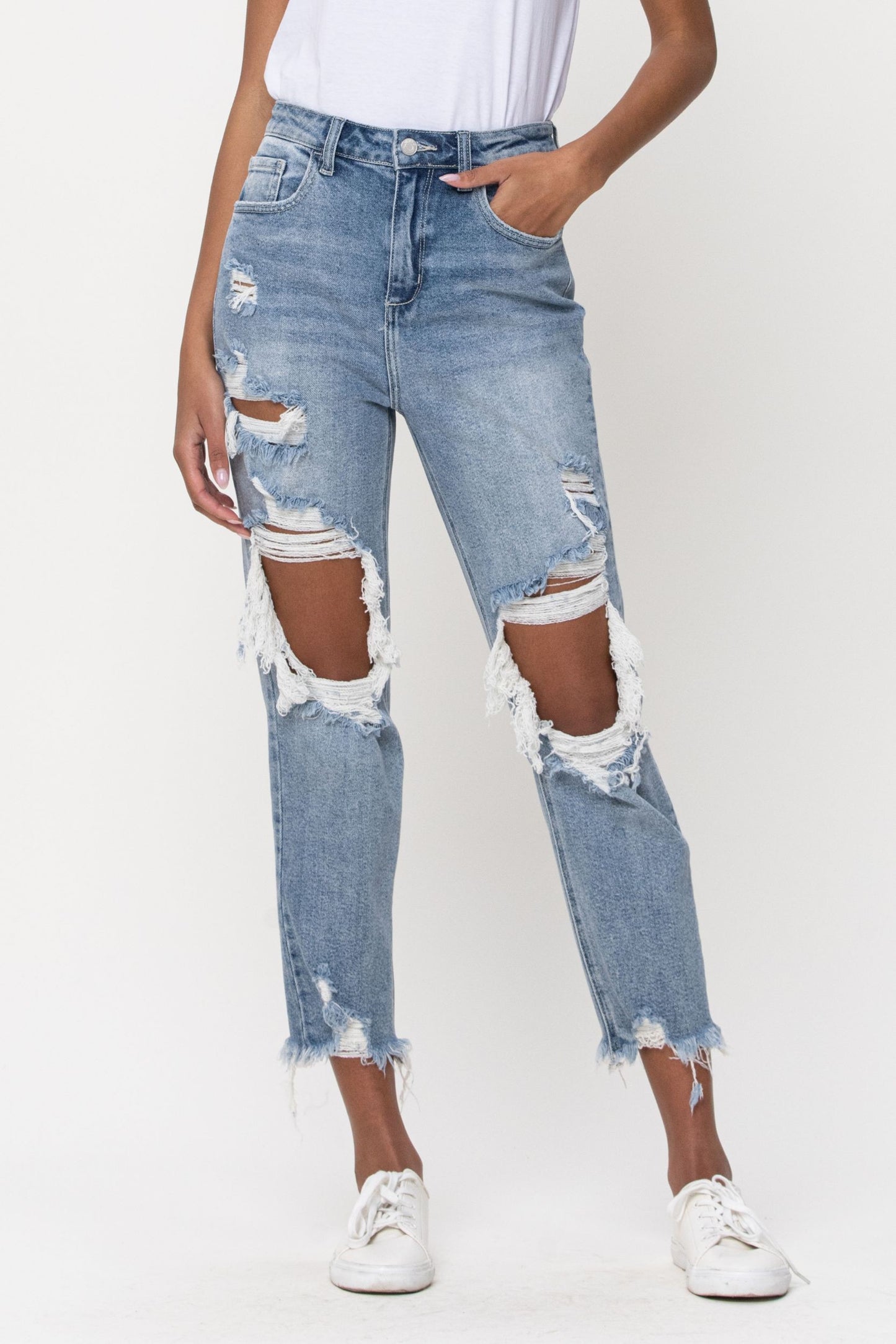 Cello Straight Leg Distressed Jeans