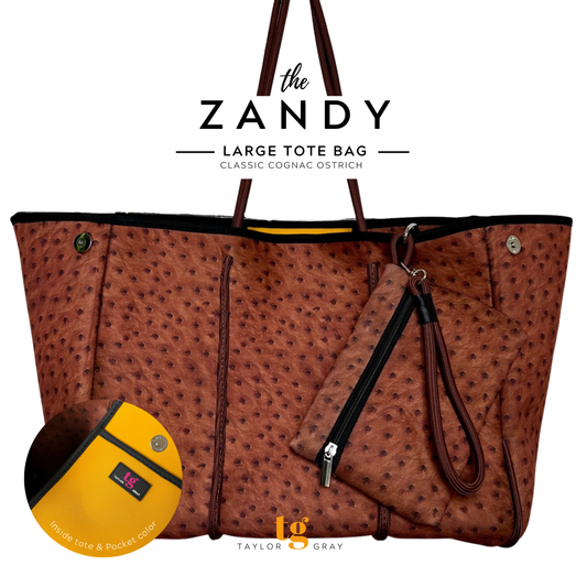 Large Neoprene Tote Cognac Faux Ostrich