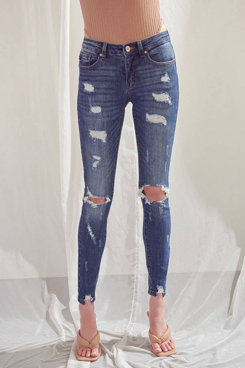 Kancan Mid-Rise Super Skinny Distressed Jean