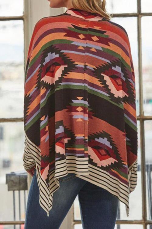 Aztec Striped Splicing Round Neck Blouse