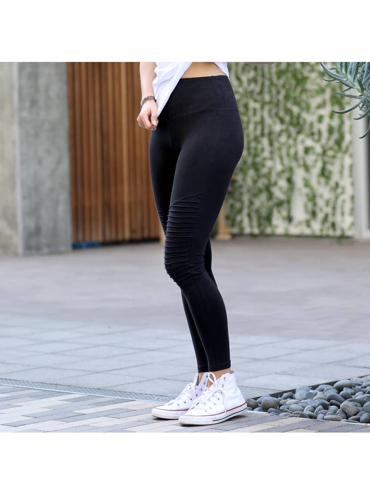 Tummy Control Moto Leggings- Black