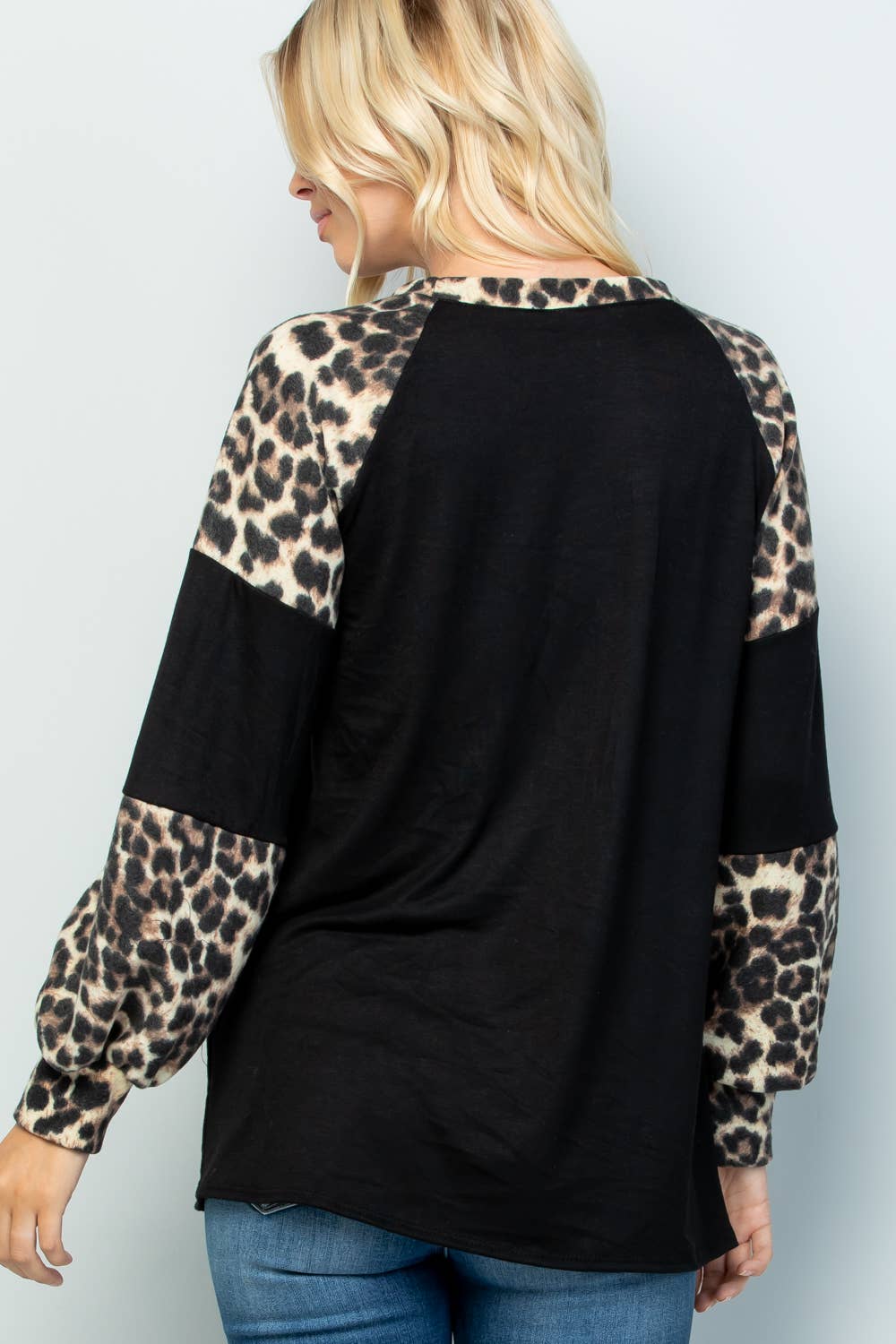 Black Leopard Print Long Bell Sleeve Top-Plus