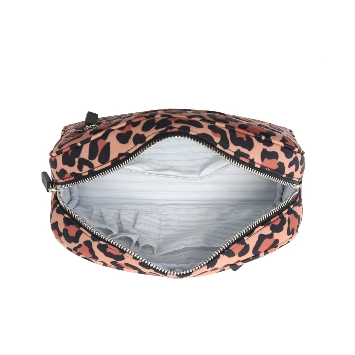 Neoprene Leopard Print Cosmetic Bag with organizational mesh pouch