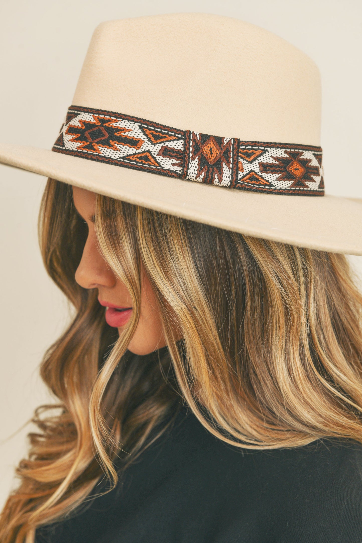 Aztec Band Felt Fedora Hat Ivory