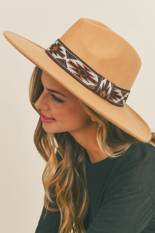 Aztec Band Felt Fedora Hat Camel