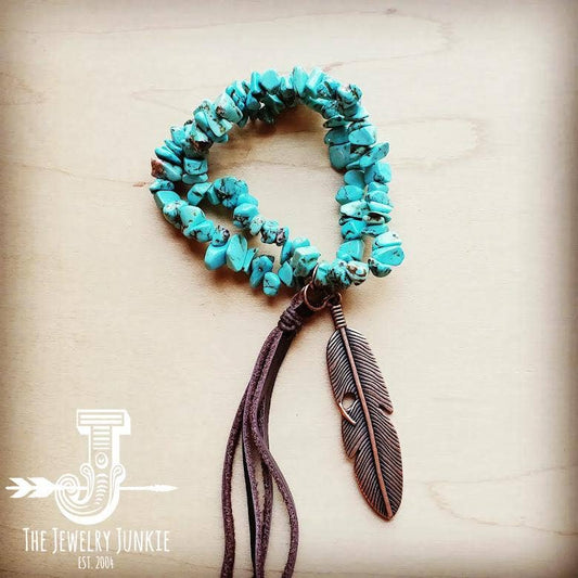 Turquoise Double Strand Bead Bracelet with Tassel