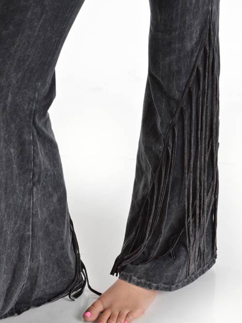 Mineral Wash Fringe Foldover Yoga Pants, Tassel Leggings, Boho Tassel Pants  -  Canada