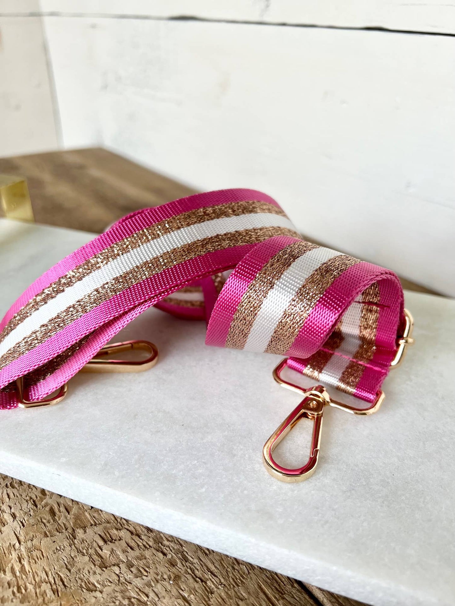 Guitar Strap Stripe Gold and Pink