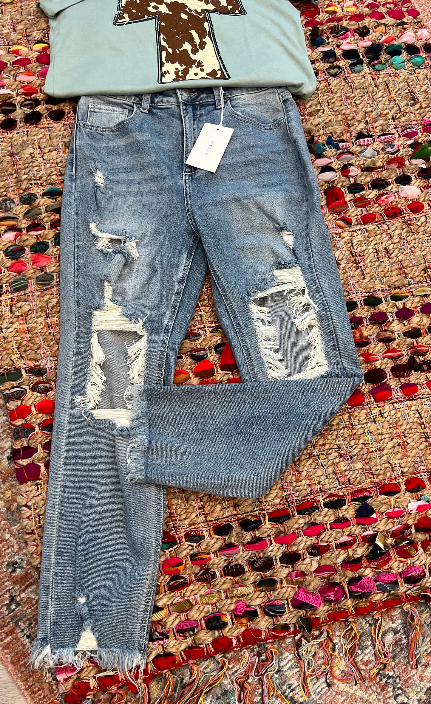 Cello Straight Leg Distressed Jeans