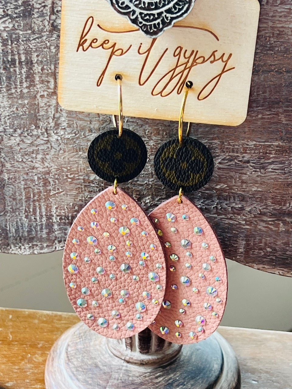 Keep It Gypsy Earrings with Pink Leather & Gold hoops